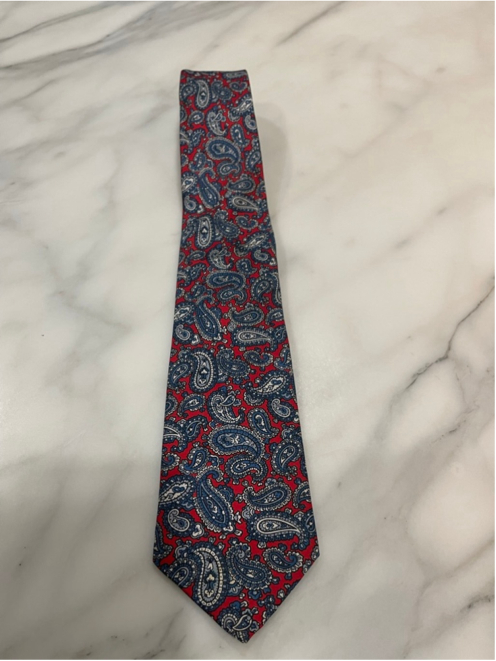 Vintage Leo Chevalier Red Blue Paisley Silk Tie Colourful Funky 90s Office Dad
